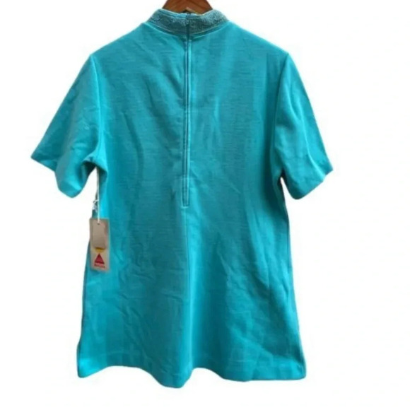 Montgomery Ward 1970's 2 Piece Turquoise Skirt Smock Blouse Set Lace Trim NOS​ - Picture 3 of 9